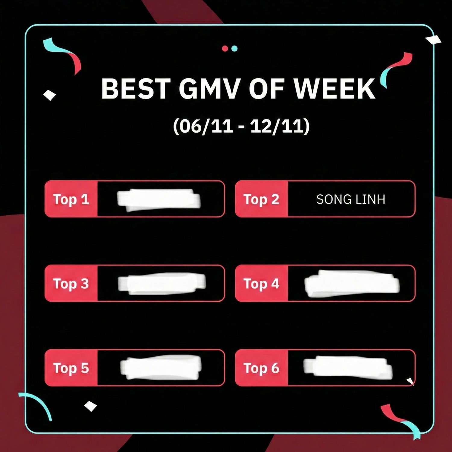 Bảng Best GMV of Week 06/11 – 12/11 có Song Linh